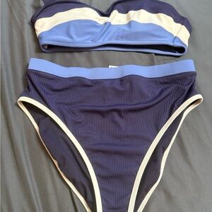 Jessica Simpson Navy and Cream Bikini Set